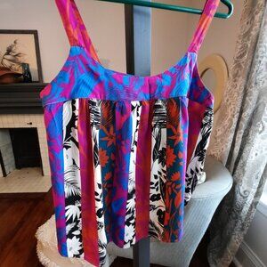 Boho Rose and Olive graphic cami top, vibrant colours, silky rayon